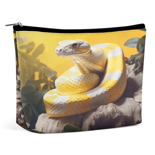 HETVBNS Reise-Make-up-Tasche, tragbare Kosmetiktasche für Damen, Python-Make-up-Tasche, Organizer mit Reißverschluss, wasserdicht, offen, flach, Kulturbeutel, niedliche Make-up-Tasche für Reisezubehör von HETVBNS