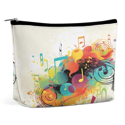 HETVBNS Reise-Make-up-Tasche, tragbare Kosmetiktasche für Damen, abstraktes Musik-Thema, Make-up-Tasche, Organizer mit Reißverschluss, wasserdicht, offen, flach, Kulturbeutel, niedliche Make-up-Tasche von HETVBNS