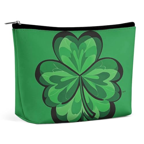 HETVBNS Reise-Make-up-Tasche, tragbare Kosmetiktasche für Damen, grünes Kleeblatt, Make-up-Tasche, Organizer mit Reißverschluss, wasserdicht, offen, flach, Kulturbeutel, niedliche Make-up-Tasche für von HETVBNS