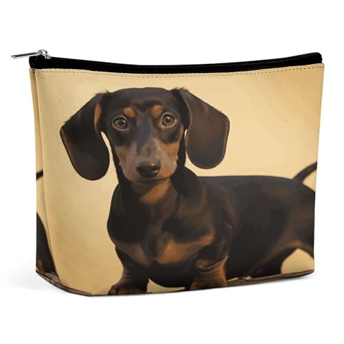 HETVBNS Reise-Make-up-Tasche, tragbare Kosmetiktasche für Damen, niedlicher Dackel, Make-up-Tasche, Organizer mit Reißverschluss, wasserdicht, offen, flach, Kulturbeutel, niedliche Make-up-Tasche für von HETVBNS