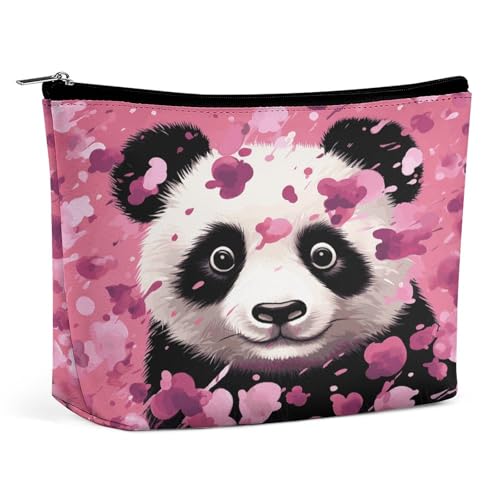 HETVBNS Reise-Make-up-Tasche, tragbare Kosmetiktasche für Damen, rosa Panda, Baumwolle, Make-up-Tasche, Organizer mit Reißverschluss, wasserdicht, offen, flach, Kulturbeutel, niedliche Make-up-Tasche HETVBNS Reise-Make-up-Tasche, tragbare Kosmetiktasche für Damen, rosa Panda, Baumwolle, Make-up-Tasche, Organizer mit Reißverschluss, wasserdicht, offen, flach, Kulturbeutel, niedliche Make-up-Tasche von HETVBNS