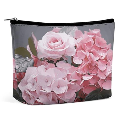 HETVBNS Reise-Make-up-Tasche, tragbare Kosmetiktasche für Damen, rosa Rose, Hortensien, Make-up-Tasche, Organizer mit Reißverschluss, wasserdicht, offen, flach, Kulturbeutel, niedliche Make-up-Tasche HETVBNS Reise-Make-up-Tasche, tragbare Kosmetiktasche für Damen, rosa Rose, Hortensien, Make-up-Tasche, Organizer mit Reißverschluss, wasserdicht, offen, flach, Kulturbeutel, niedliche Make-up-Tasche von HETVBNS