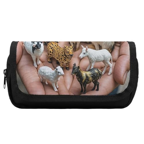 HETVBNS The Twelve Chinese Zodiac Signs Pencil Case Extra Large, Double Layer Pencil Pouch with Zipper, Portable Cosmetic Bags for Travel, Office Stationery Organizer for Women Men von HETVBNS