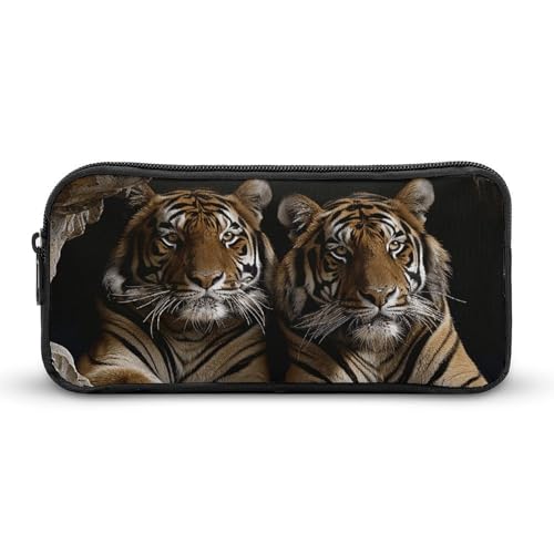 HETVBNS Tiger in Höhle Federmäppchen, großes Fassungsvermögen, Reißverschluss, langlebige Stiftebox, Organizer, tragbare kleine Kosmetiktasche für Büro, Reisen von HETVBNS