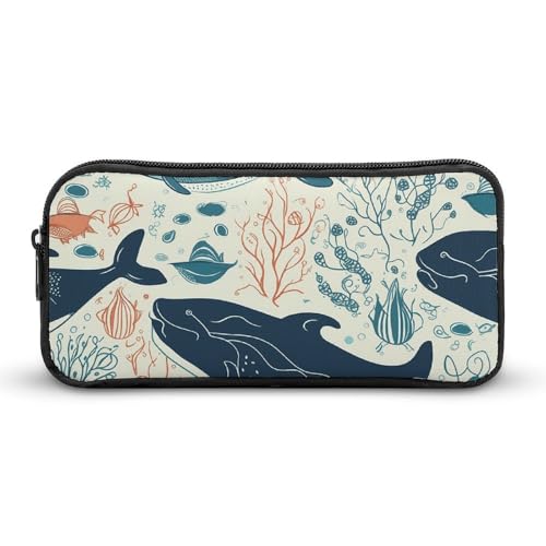 HETVBNS Unterwasserwal-Federmäppchen, großes Fassungsvermögen, Reißverschluss-Tasche, langlebige Stiftebox, Organizer, tragbare kleine Kosmetiktasche für Büro, Reisen von HETVBNS