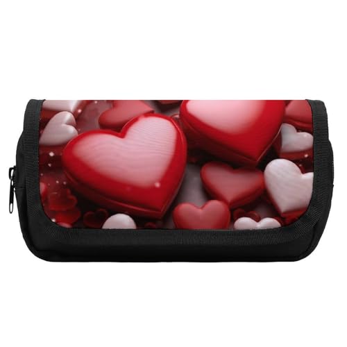HETVBNS Valentines Love Hearts Federmäppchen, extra groß, doppellagiges Federmäppchen mit Reißverschluss, tragbare Kosmetiktasche für Reisen, Büro, Schreibwaren-Organizer für Damen und Herren von HETVBNS