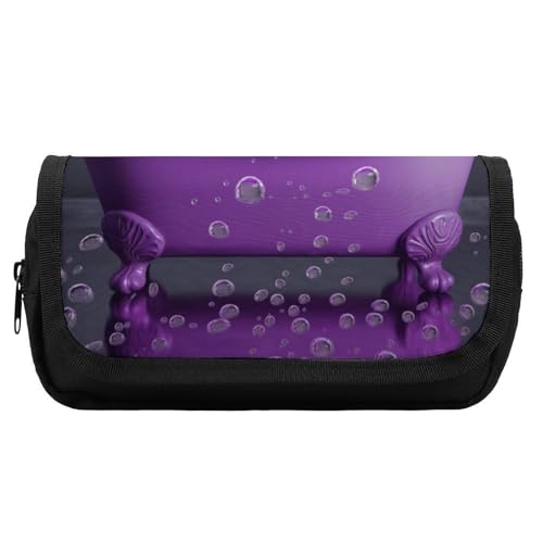 HETVBNS Violettes Federmäppchen für Badewanne und Gänseblümchen, extra groß, doppellagiges Federmäppchen mit Reißverschluss, tragbare Kosmetiktasche für Reisen, Büro, Schreibwaren-Organizer für Damen von HETVBNS