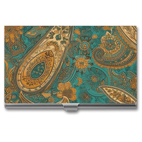 HETVBNS Visitenkartenetui Metall Visitenkartenetui Gelb Paisley Muster Professioneller Kartenorganizer Kreditträger Schlanke Namenskartenhalter Ausweishülle für Männer oder Frauen, Gelb Paisley Muster von HETVBNS