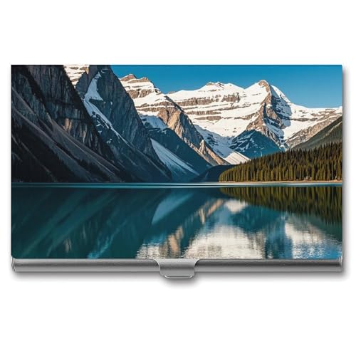 HETVBNS Visitenkartenetui Metall Visitenkartenetui Panorama des Lake Louise Mountains Professioneller Kartenorganizer Kreditträger Slim Namenskartenhalter Ausweishülle für Männer oder Frauen Panorama von HETVBNS