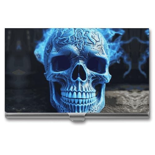 HETVBNS Visitenkartenetui aus Metall, 3D-Druck, blauer Totenkopf, professioneller Karten-Organizer, Kredit-Träger, schlanker Namenskartenhalter, Ausweishülle für Männer oder Frauen, 3D-Druck, blauer von HETVBNS