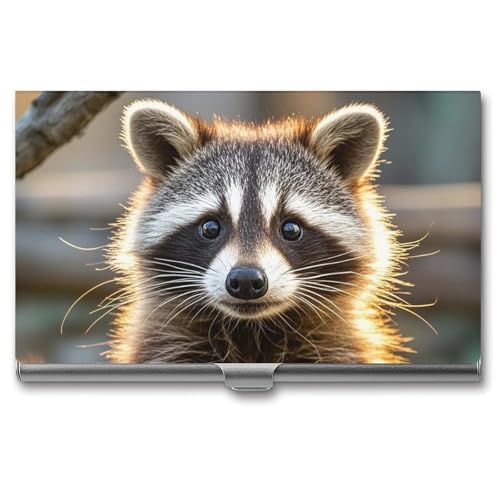 HETVBNS Visitenkartenetui aus Metall, niedlicher Waschbär, professioneller Karten-Organizer, Kredit-Träger, schlanker Namenskartenhalter, Ausweishülle für Männer oder Frauen, niedlicher Waschbär, 9,4 von HETVBNS