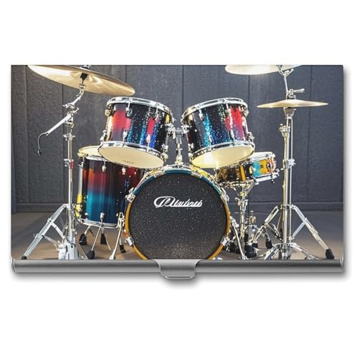HETVBNS Visitenkartenhalter Metall Visitenkartenetui Cool Drum Set Professioneller Karten-Organizer Kredit-Träger Schlanke Namenskartenhalter Ausweishülle für Männer oder Frauen, cooles Schlagzeug-Set von HETVBNS