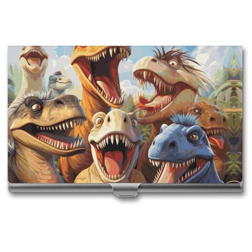 HETVBNS Visitenkartenhalter Metall Visitenkartenetui Dinosaurier Selfie Professioneller Karten-Organizer Kredit-Träger Schlanke Namenskartenhalter Ausweishülle für Männer oder Frauen von HETVBNS