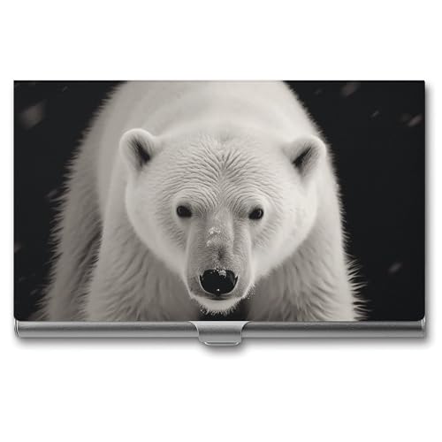 HETVBNS Visitenkartenhalter Metall Visitenkartenetui Eisbär Professioneller Kartenorganizer Kreditträger Schlanke Namenskartenhalter Ausweishülle für Männer oder Frauen, Eisbär, 9,4 × 5,6 × 0,8 cm von HETVBNS