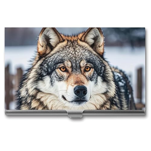 HETVBNS Visitenkartenhalter Metall Visitenkartenetui Winter Bauernhofstil Wolf Professioneller Kartenorganizer Kreditträger Slim Namenskartenhalter Ausweishülle für Männer oder Frauen Winter von HETVBNS