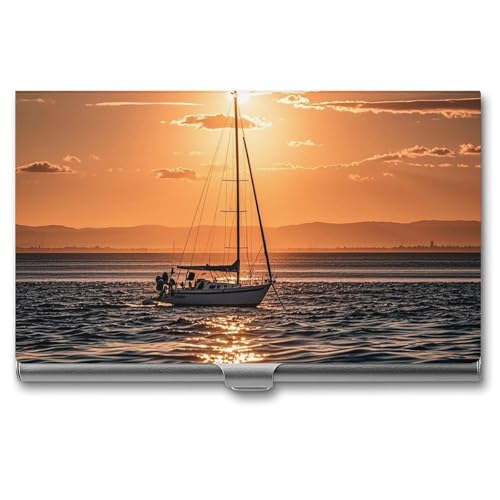 HETVBNS Visitenkartenhalter aus Metall, Visitenkartenetui, Sonnenuntergang, Meereslandschaft, Segelboot, schwimmend, professioneller Karten-Organizer, Kredit-Träger, schmaler Namenskartenhalter HETVBNS Visitenkartenhalter aus Metall, Visitenkartenetui, Sonnenuntergang, Meereslandschaft, Segelboot, schwimmend, professioneller Karten-Organizer, Kredit-Träger, schmaler Namenskartenhalter von HETVBNS
