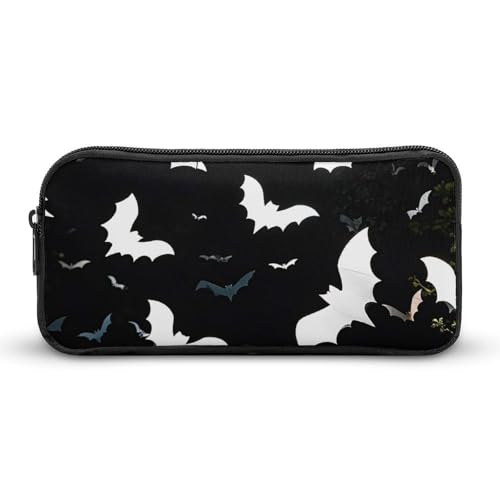 HETVBNS Weiße Fledermäppchen, großes Fassungsvermögen, Reißverschluss-Tasche, langlebige Stiftebox, Organizer, tragbare kleine Kosmetiktasche für Büro, Reisen von HETVBNS