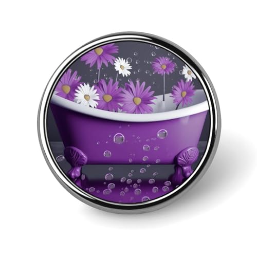 Lila Badewanne und Gänseblümchen, rundes Abzeichen für Männer und Frauen, langlebige und stilvolle Anstecknadeln, leichte Metallabzeichen für Hemden, Jacken, Hüte Lila Badewanne und Gänseblümchen, rundes Abzeichen für Männer und Frauen, langlebige und stilvolle Anstecknadeln, leichte Metallabzeichen für Hemden, Jacken, Hüte von HETVBNS