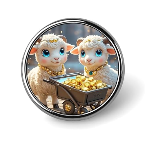 Little Lamb Brings Wealth Round Badge for Men Women, Durable & Stylish Revers Pins, Lightweight Metal Badges for Shirts, Jackets, Hats von HETVBNS