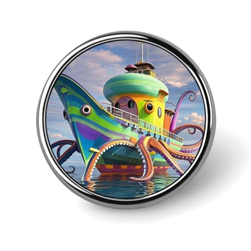 Octopus Ship Round Badge for Men Women, Durable & Stylish Lapel Pins, Lightweight Metal Badges for Shirts, Jackets, Hats Octopus Ship Round Badge for Men Women, Durable & Stylish Lapel Pins, Lightweight Metal Badges for Shirts, Jackets, Hats von HETVBNS