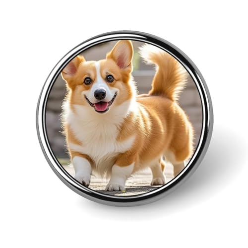 Playful Corgi Round Badge for Men Women, Durable & Stylish Lapel Pins, Lightweight Metal Badges for Shirts, Jackets, Hats von HETVBNS