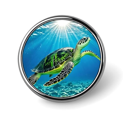 Schildkröte schwimmen im Meer, rundes Abzeichen für Männer und Frauen, langlebige und stilvolle Anstecknadeln, leichte Metallabzeichen für Hemden, Jacken, Hüte von HETVBNS