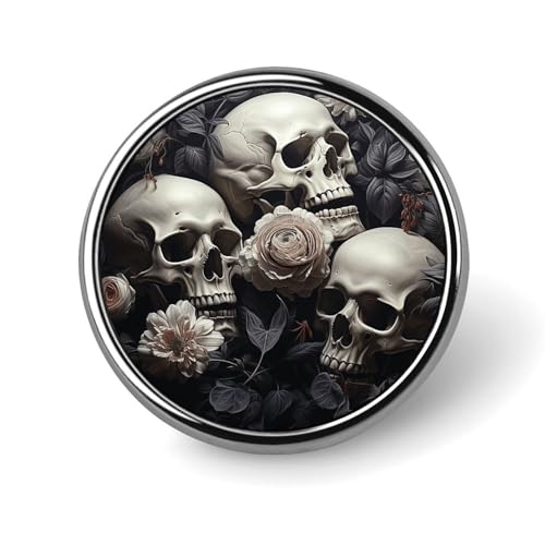 Schwarze und weiße Blumen und Totenkopf, rundes Abzeichen für Männer und Frauen, langlebige und stilvolle Anstecknadeln, leichte Metallabzeichen für Hemden, Jacken, Hüte Schwarze und weiße Blumen und Totenkopf, rundes Abzeichen für Männer und Frauen, langlebige und stilvolle Anstecknadeln, leichte Metallabzeichen für Hemden, Jacken, Hüte von HETVBNS