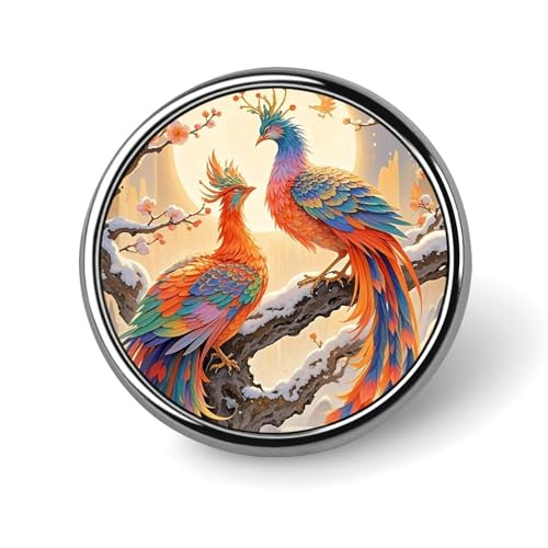 Zwei Phönixe im Winter, rundes Abzeichen für Männer und Frauen, langlebige und stilvolle Anstecknadeln, leichte Metallabzeichen für Hemden, Jacken, Hüte von HETVBNS