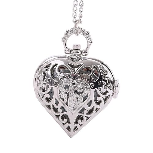 Vintage Hollow Heart Shaped Pocket Watch with Flip Lid - 3.3cm*3.3cm Elegant Pendant Watch for Women Gift for Her, silber Vintage Hollow Heart Shaped Pocket Watch with Flip Lid - 3.3cm*3.3cm Elegant Pendant Watch for Women Gift for Her, silber von HETYBC