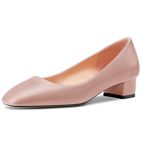 HEUIVZAR Damen Absatz Heel Pumps Eckige Zehenkappe Kitten Niedrige Blockabsatz Chunky Absatz Heel Slip-on Matt Dress Schuhe Bräutigam Urlaub Beige 3.5 cm 37 EU von HEUIVZAR