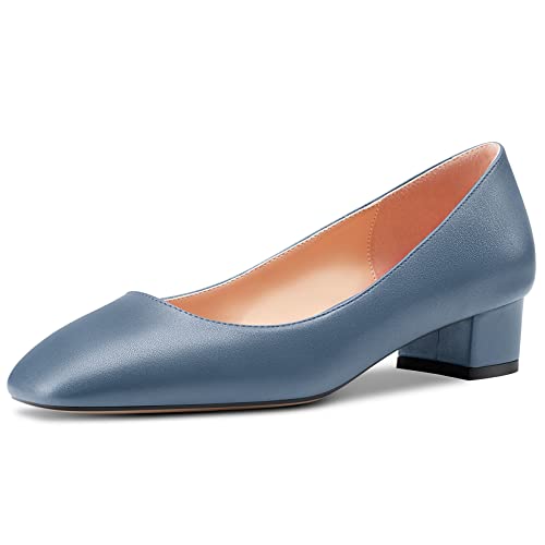 HEUIVZAR Damen Absatz Heel Pumps Eckige Zehenkappe Kitten Niedrige Blockabsatz Chunky Absatz Heel Slip-on Matt Dress Schuhe Bräutigam Urlaub Blau 6 3.5 cm 37 EU von HEUIVZAR