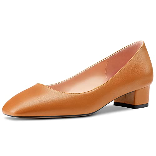 HEUIVZAR Damen Absatz Heel Pumps Eckige Zehenkappe Kitten Niedrige Blockabsatz Chunky Absatz Heel Slip-on Matt Dress Schuhe Bräutigam Urlaub Orange 2 3.5 cm 37 EU von HEUIVZAR