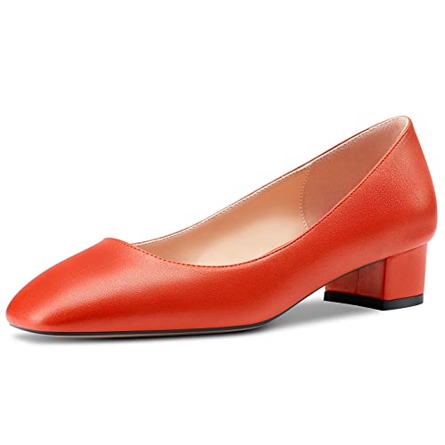 HEUIVZAR Damen Absatz Heel Pumps Eckige Zehenkappe Kitten Niedrige Blockabsatz Chunky Absatz Heel Slip-on Matt Dress Schuhe Bräutigam Urlaub Orange 3.5 cm 39 EU von HEUIVZAR