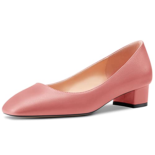 HEUIVZAR Damen Absatz Heel Pumps Eckige Zehenkappe Kitten Niedrige Blockabsatz Chunky Absatz Heel Slip-on Matt Dress Schuhe Bräutigam Urlaub Rosa 2 3.5 cm 42 EU von HEUIVZAR