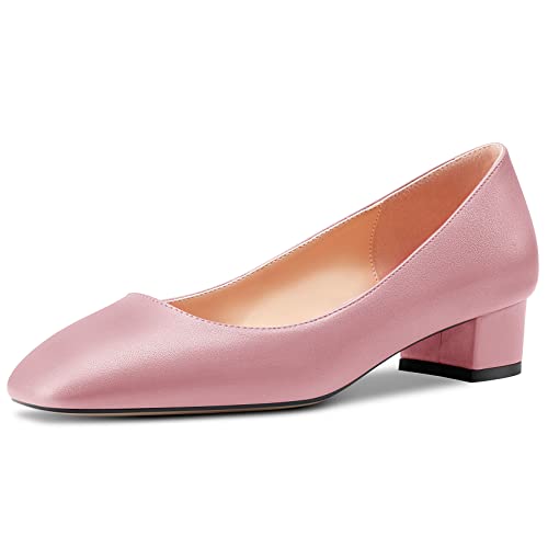 HEUIVZAR Damen Absatz Heel Pumps Eckige Zehenkappe Kitten Niedrige Blockabsatz Chunky Absatz Heel Slip-on Matt Dress Schuhe Bräutigam Urlaub Rosa 3.5 cm 41 EU von HEUIVZAR