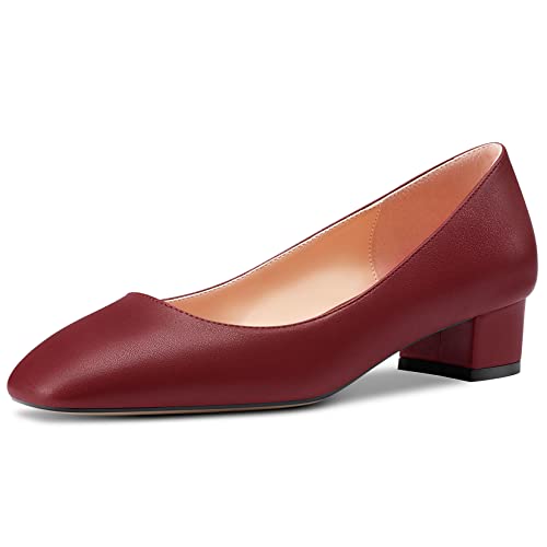 HEUIVZAR Damen Absatz Heel Pumps Eckige Zehenkappe Kitten Niedrige Blockabsatz Chunky Absatz Heel Slip-on Wildleder Dress Schuhe Bräutigam Urlaub Burgundisch Rot 3.5 cm 36 EU von HEUIVZAR
