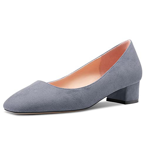 HEUIVZAR Damen Absatz Heel Pumps Eckige Zehenkappe Kitten Niedrige Blockabsatz Chunky Absatz Heel Slip-on Wildleder Dress Schuhe Bräutigam Urlaub Grau 3.5 cm 37 EU von HEUIVZAR