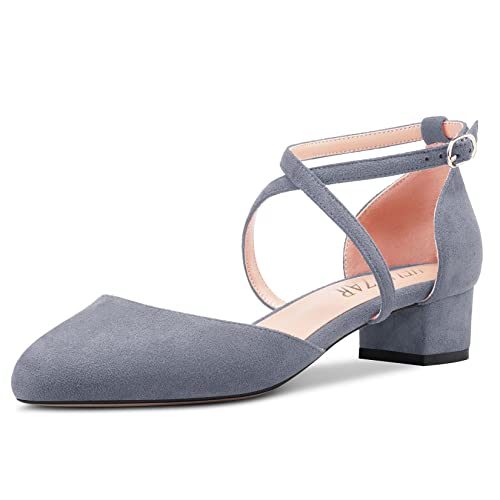 HEUIVZAR Damen Absatz Heel Pumps Runde Zehenkappe Kitten Niedrige Blockabsatz Chunky Absatz Heel Querträger Knöchelriemen Sandalen Wildleder Dress Schuhe Grau 3.5 cm 39 EU HEUIVZAR Damen Absatz Heel Pumps Runde Zehenkappe Kitten Niedrige Blockabsatz Chunky Absatz Heel Querträger Knöchelriemen Sandalen Wildleder Dress Schuhe Grau 3.5 cm 39 EU von HEUIVZAR