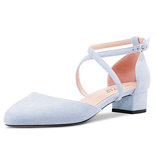 HEUIVZAR Damen Absatz Heel Pumps Runde Zehenkappe Kitten Niedrige Blockabsatz Chunky Absatz Heel Querträger Knöchelriemen Sandalen Wildleder Dress Schuhe Himmelblau 3.5 cm 43 EU HEUIVZAR Damen Absatz Heel Pumps Runde Zehenkappe Kitten Niedrige Blockabsatz Chunky Absatz Heel Querträger Knöchelriemen Sandalen Wildleder Dress Schuhe Himmelblau 3.5 cm 43 EU von HEUIVZAR