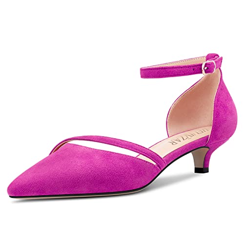 HEUIVZAR Damen Absatz Heel Pumps Spitze Zehenkappe Kitten Niedrige Absatz Heel Knöchelriemen Sandalen Wildleder Dress Schuhe Bräutigam Violett 3.5 cm 39 EU von HEUIVZAR