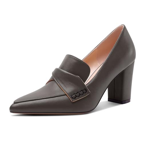 HEUIVZAR Damen Chunky Blockabsatz Mittlerem Absatz Heel Spitze Zehenkappe Slip-on Loafers Schuhe Dress Büroschuhe Lässig Schuhe 8 cm Heels Metallisch 42 EU von HEUIVZAR