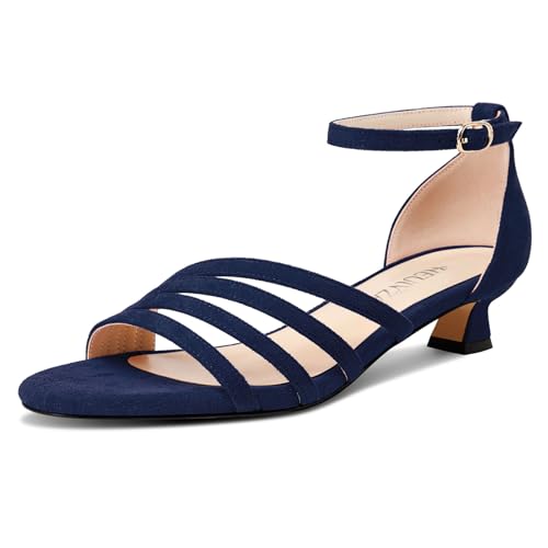 HEUIVZAR Damen Chunky Blockabsatz Niedrige Absatz Heel Open Zehenkappe Knöchelriemen Sandalen Klassisch Sommer Schnalle Dress Schuhe 3 CM Heels Marineblau 35 EU von HEUIVZAR