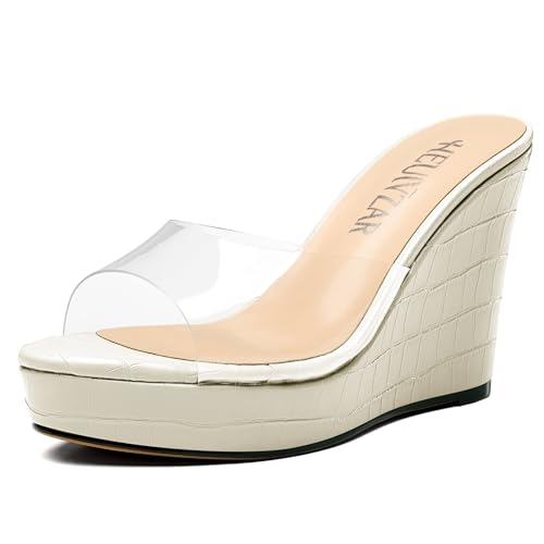 HEUIVZAR Damen Clear Plateau Plattform Keilabsatz Hoher High Absatz Heel Slip-on Sandalen Peep Open Zehenkappe Pantoletten Schuhe Lässig Dress Schuhe 10 CM Heels Weiß 38 EU HEUIVZAR Damen Clear Plateau Plattform Keilabsatz Hoher High Absatz Heel Slip-on Sandalen Peep Open Zehenkappe Pantoletten Schuhe Lässig Dress Schuhe 10 CM Heels Weiß 38 EU von HEUIVZAR