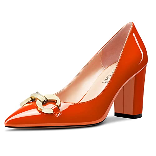 HEUIVZAR Damen Dress Spitze Zehenkappe Blockabsatz Chunky Hoher High Absatz Heel Pumps Lackleder Slip-on Schuhe Orange 8 cm 39 EU HEUIVZAR Damen Dress Spitze Zehenkappe Blockabsatz Chunky Hoher High Absatz Heel Pumps Lackleder Slip-on Schuhe Orange 8 cm 39 EU von HEUIVZAR