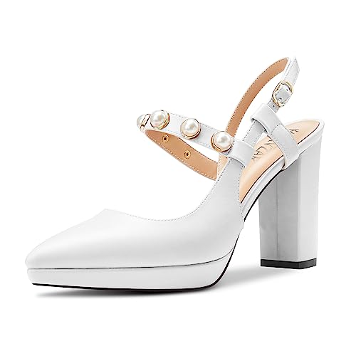HEUIVZAR Damen Hoher High Blockabsatz Plateau Plattform Absatz Heel Spitze Zehenkappe Knöchelriemen Pumps Perlen Abschlussball Schuhe 10 cm Heels Weiß 38 EU HEUIVZAR Damen Hoher High Blockabsatz Plateau Plattform Absatz Heel Spitze Zehenkappe Knöchelriemen Pumps Perlen Abschlussball Schuhe 10 cm Heels Weiß 38 EU von HEUIVZAR