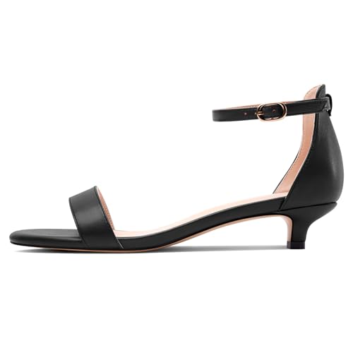 HEUIVZAR Damen Kitten Absatz Heel Open Zehenkappe Knöchelriemen Sandalen Dress Schnalle Büroschuhe Abschlussball Sommer Schuhe 3 CM Heels Schwarz 39 EU von HEUIVZAR