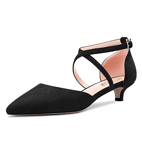 HEUIVZAR Damen Kitten Absatz Heel Pumps Spitze Zehenkappe Niedrige Absatz Heel Sandalen Querträger Knöchelriemen Sandalen Wildleder Dress Schuhe Schwarz 3.5 cm 42 EU HEUIVZAR Damen Kitten Absatz Heel Pumps Spitze Zehenkappe Niedrige Absatz Heel Sandalen Querträger Knöchelriemen Sandalen Wildleder Dress Schuhe Schwarz 3.5 cm 42 EU von HEUIVZAR