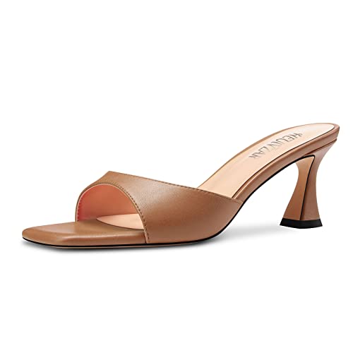 HEUIVZAR Damen Mittlerem Kitten Absatz Heel Peep Open Eckige Zehenkappe Pantoletten Schuhe Slip-on Büroschuhe Party Cute 6.5 CM Heels Braun 44 EU HEUIVZAR Damen Mittlerem Kitten Absatz Heel Peep Open Eckige Zehenkappe Pantoletten Schuhe Slip-on Büroschuhe Party Cute 6.5 CM Heels Braun 44 EU von HEUIVZAR