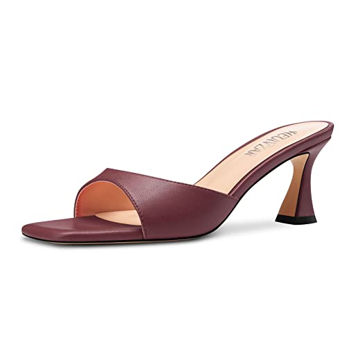 HEUIVZAR Damen Mittlerem Kitten Absatz Heel Peep Open Eckige Zehenkappe Pantoletten Schuhe Slip-on Büroschuhe Party Cute 6.5 CM Heels Burgunderrot 38 EU von HEUIVZAR