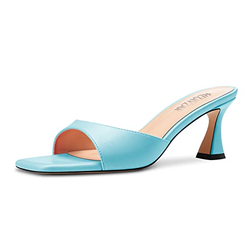 HEUIVZAR Damen Mittlerem Kitten Absatz Heel Peep Open Eckige Zehenkappe Pantoletten Schuhe Slip-on Büroschuhe Party Cute 6.5 CM Heels Hellblau 42 EU von HEUIVZAR